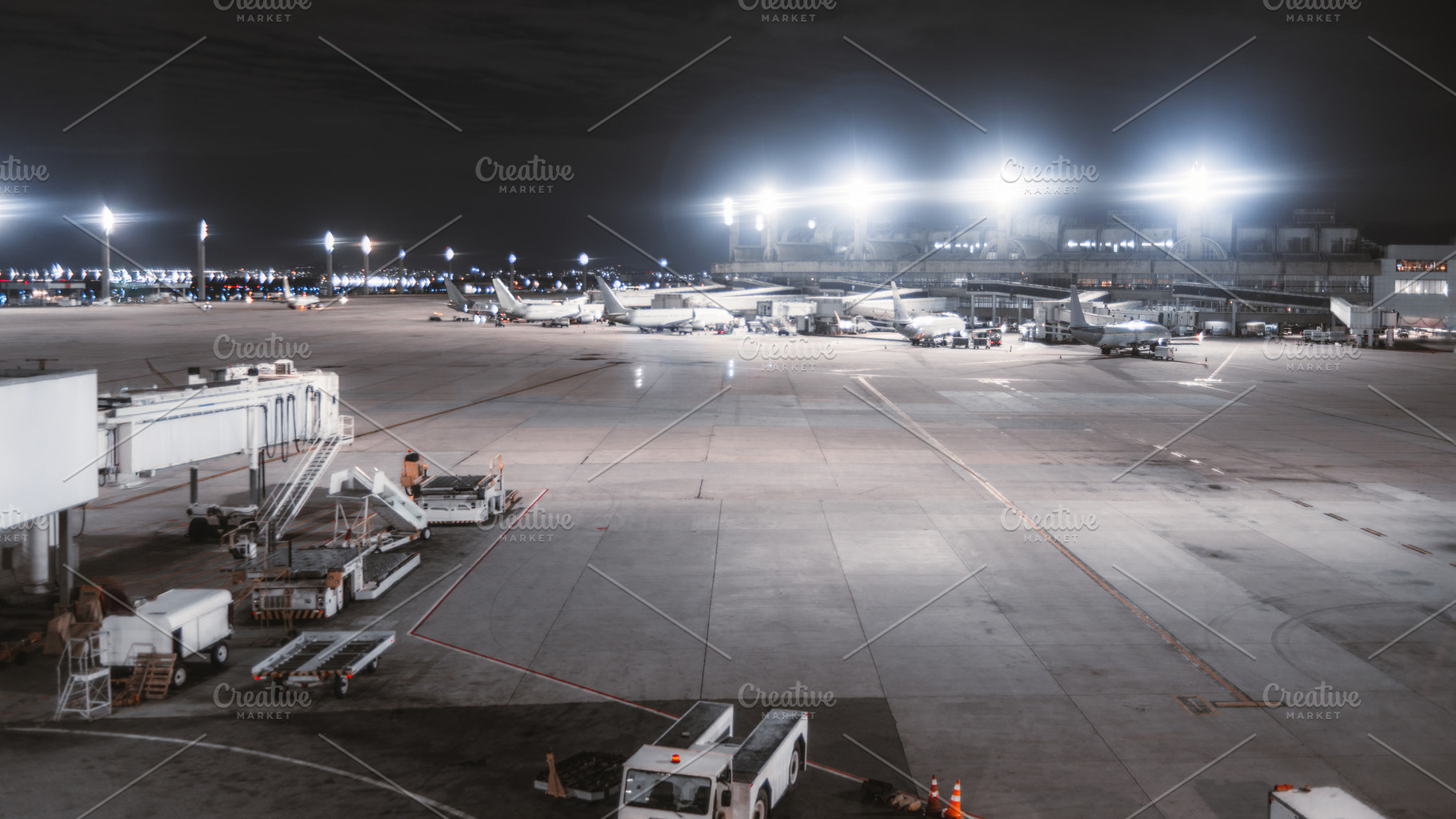 Night airport apron with jets, a Transportation Photo by SkyNext
