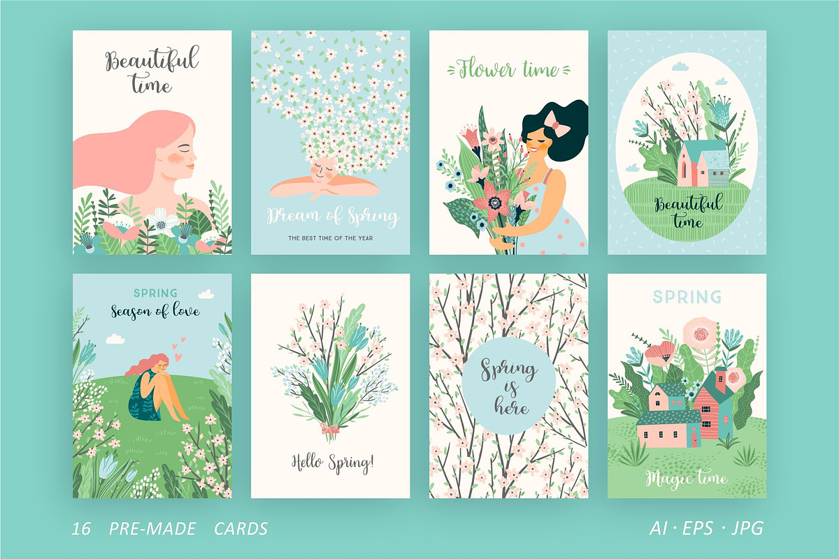 Hello spring! Vector card collection, a Person Illustration by Nadia Grapes (Photo 4 of 5)