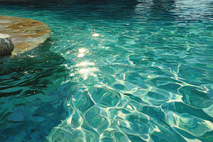 Sunlit Teal Water Shimmering Surface, a Photo by Pixeness Studio