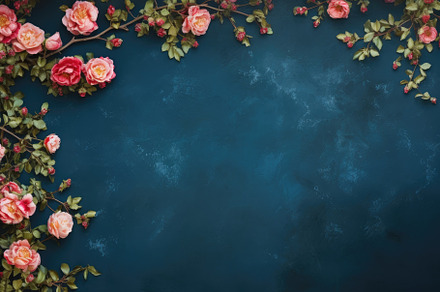 Pink roses on dark blue background w, a Photo by Iftikhar Alam