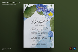 Blue Lotus Baptism Card Invitation