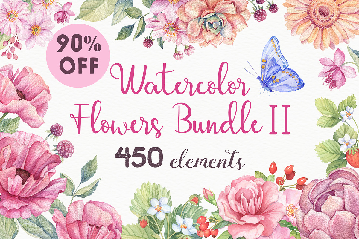 -90% OFF - Watercolor Flowers Bundle, a Decorative Illustration by Irina Diasli (Photo 1 of 12)