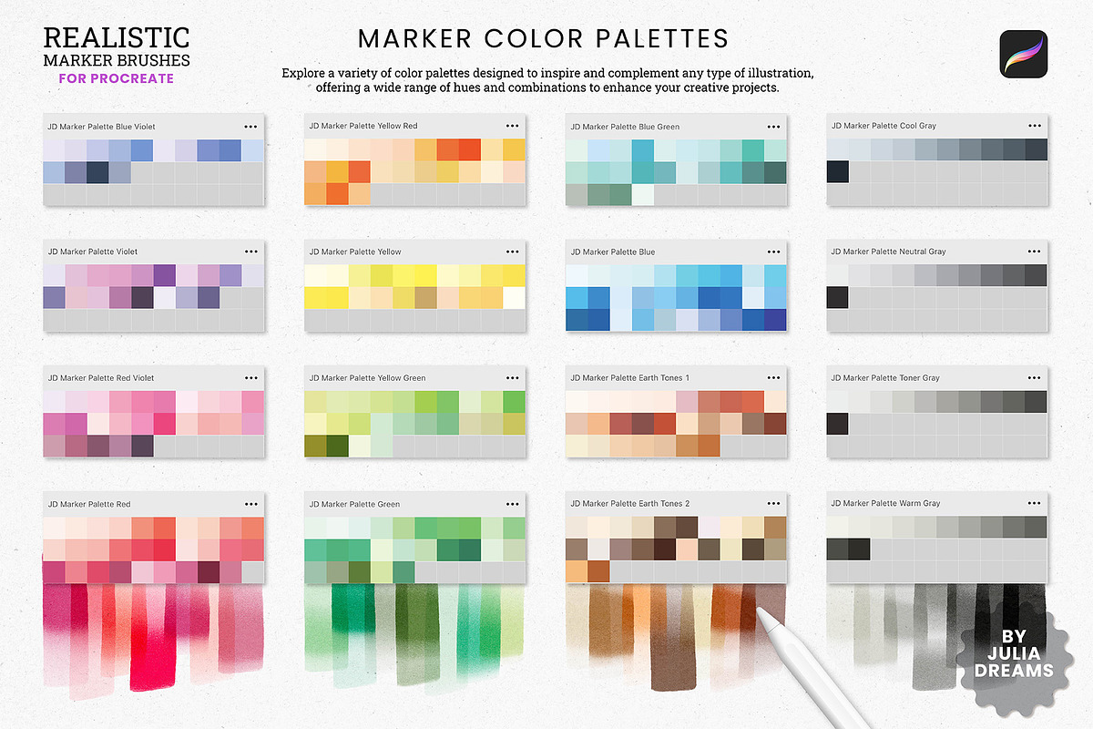 Realistic Marker Procreate Brushes, a Brush Add-On by Julia Dreams (Photo 7 of 9)
