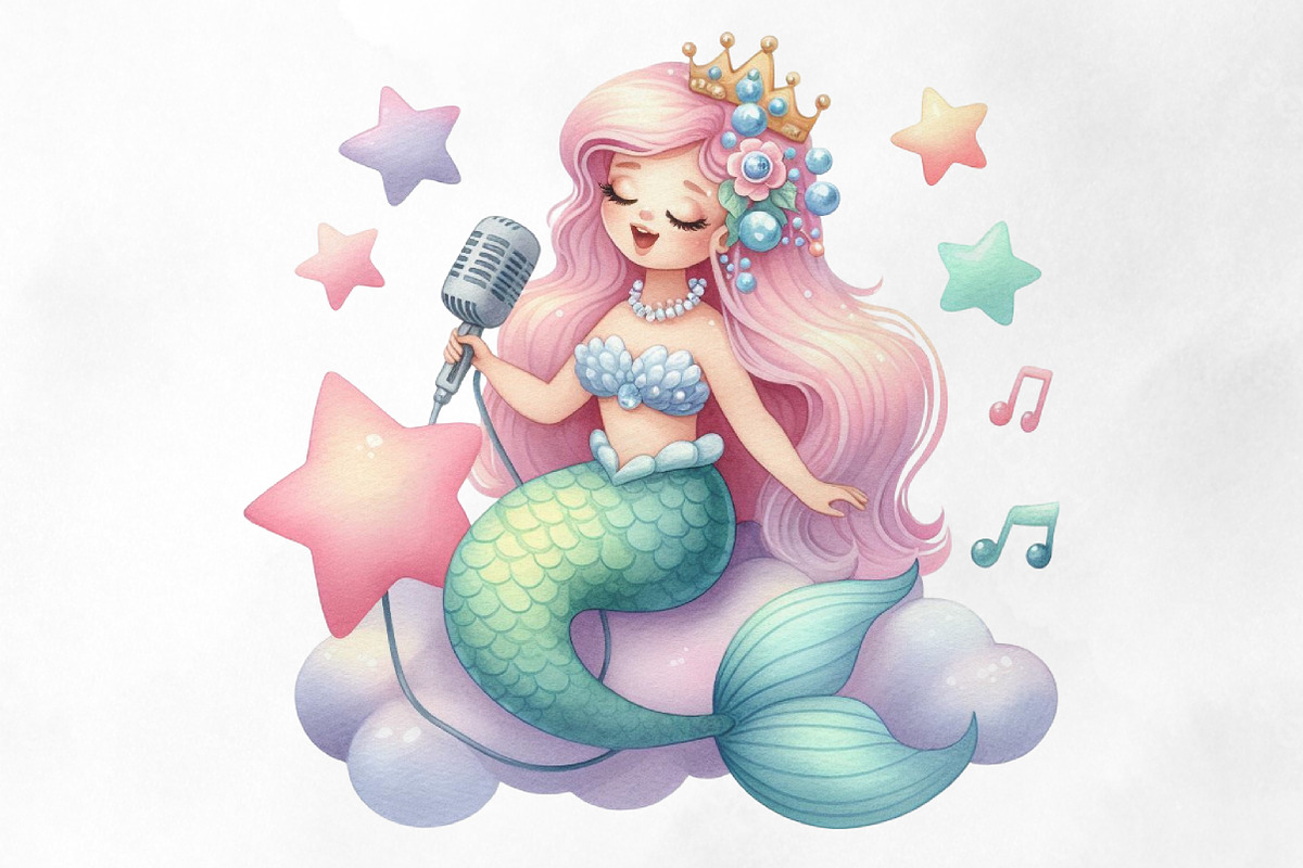 Kawaii Mermaid Clipart Bundle, an Illustration by Designking (Photo 4 of 4)
