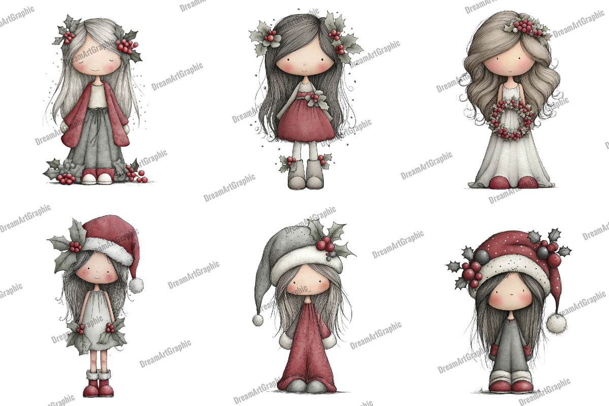 Cute Holly Girl Clipart, an Illustration by DreamArtGraphic (Photo 3 of 5)