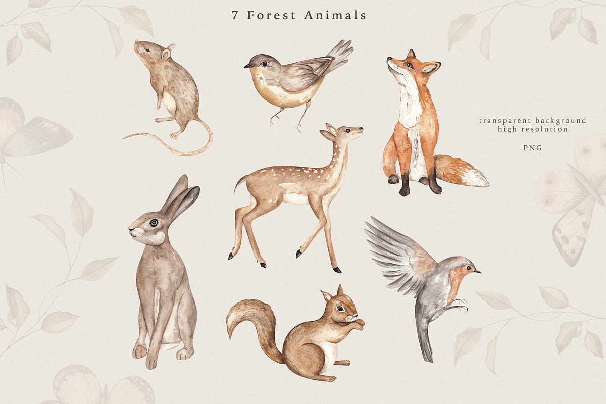 Vintage Forest. Watercolor clipart, an Animal Illustration by Ooh Lily (Photo 12 of 22)