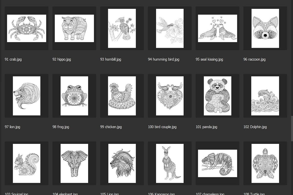 150 animals for adult coloring book, an Animal Illustration by Somjai King (Photo 7 of 10)