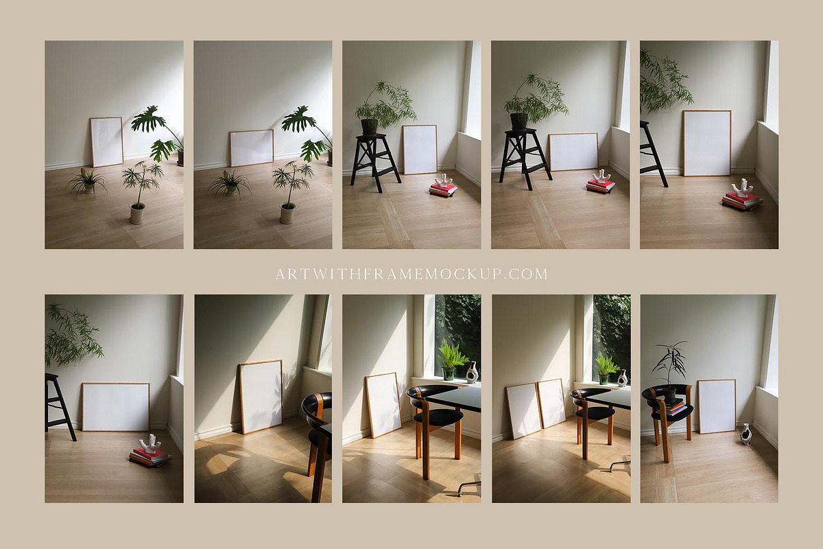 30 Nautral Light Mockup with plants, a Product Mockup by ArtwithFrame (Photo 4 of 6)