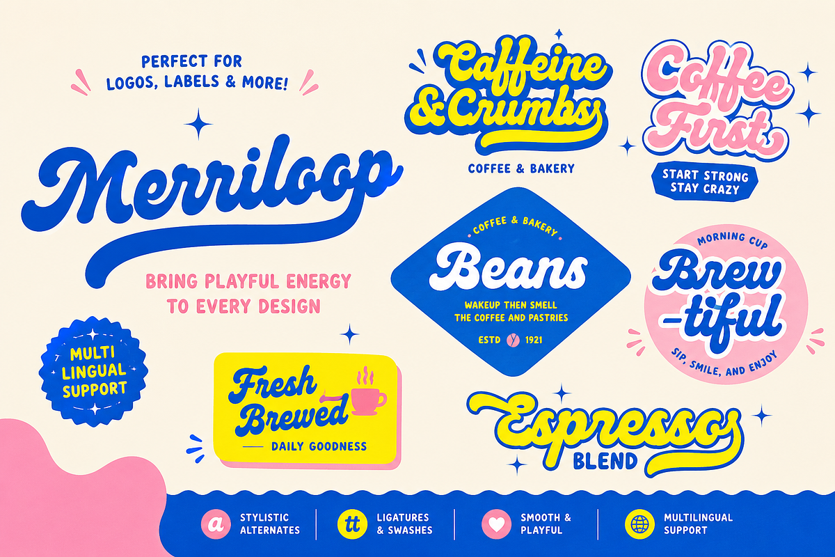 Merriloop - Bold Retro Script Font, a Script Font by PaperMoon (Photo 2 of 8)
