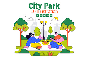 10 City Park Vector Illustration, a Person Illustration by denayunebgt