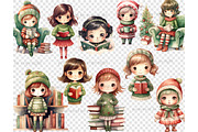 Christmas Cute Bookworm Clipart, a Person Illustration by GlamArtZhanna (Thumbnail 5 of 5)
