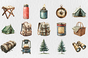 Watercolor Vintage Camping Clipart, a Seasonal Illustration by Rose Art (Thumbnail 2 of 4)
