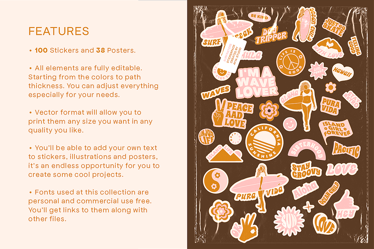 Retro Stickers Surfing Summer Vibes, an Object Graphic by Ayya Studio (Photo 5 of 15)