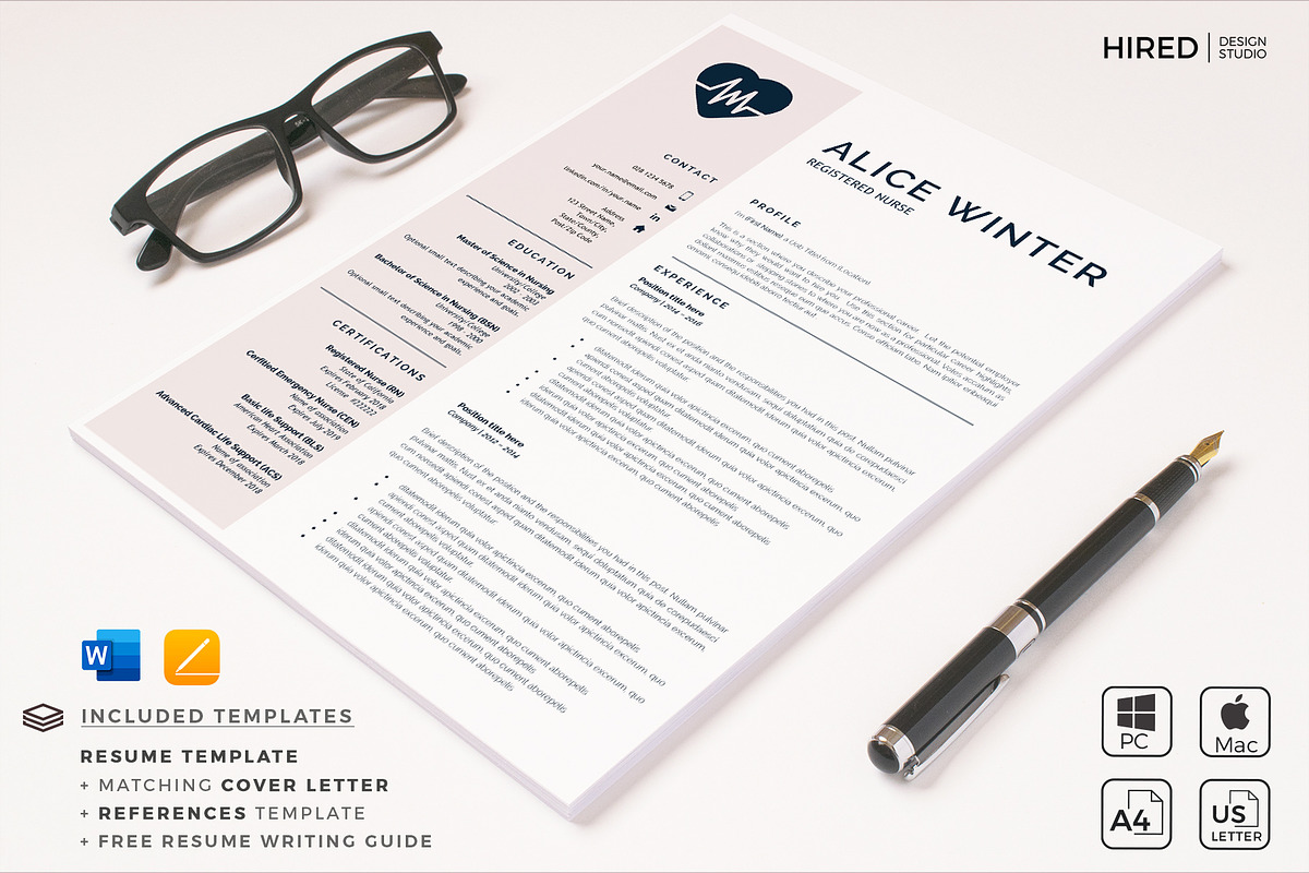Nurse Resume, Cover L. + References, a Resume Template by HIRED Design Studio (Photo 5 of 11)