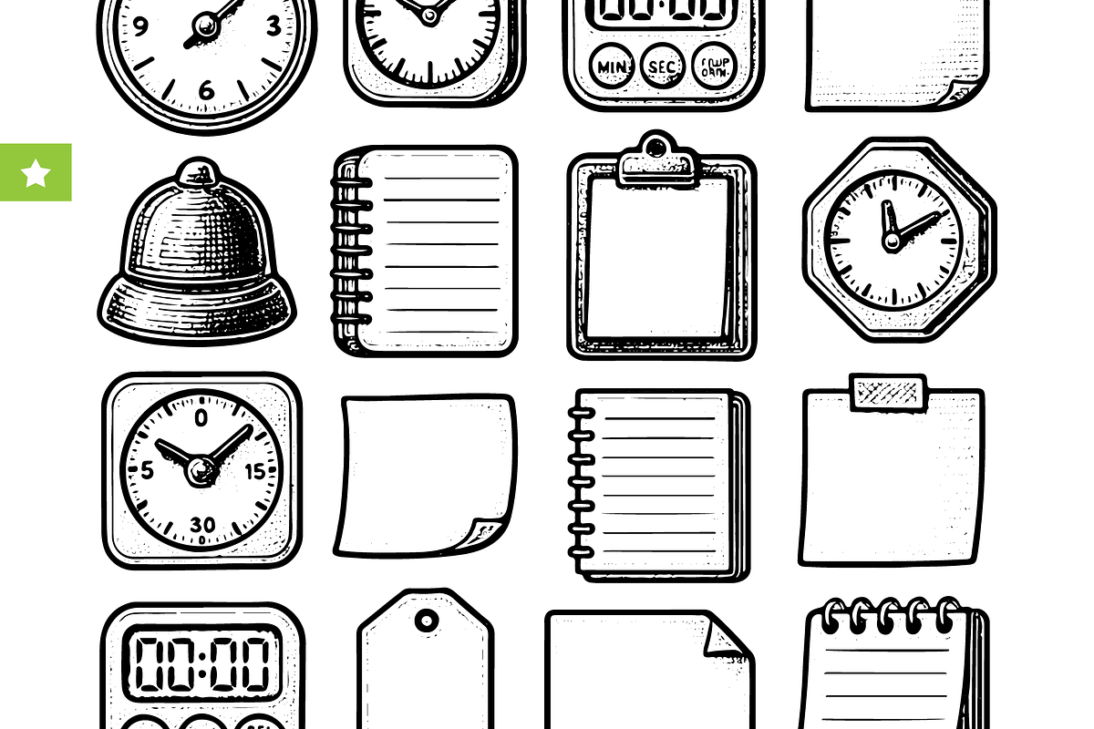 Vintage Clock & Planner Icons Set, an Object Graphic by RT Studio (Photo 2 of 3)