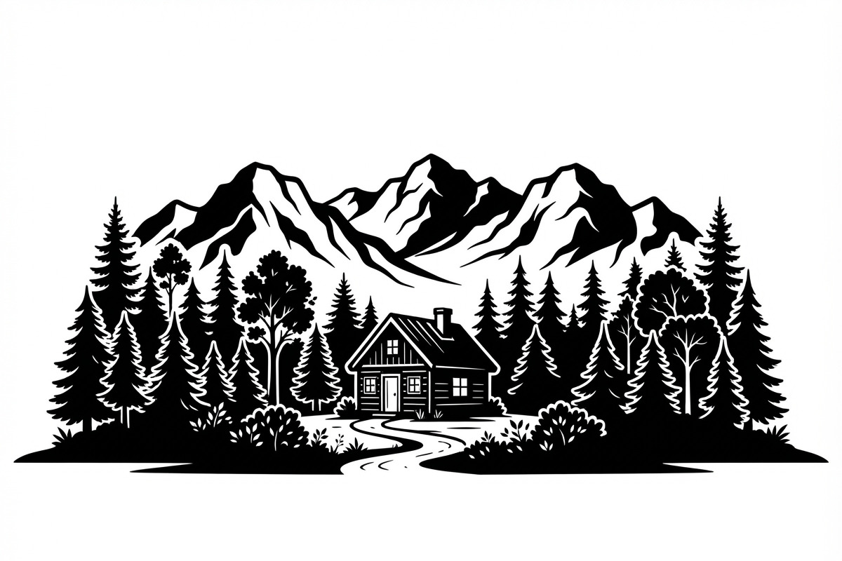 50 Forest Cabin Landscape Silhouette, an Empty State Illustration by Amazin_art (Photo 24 of 38)
