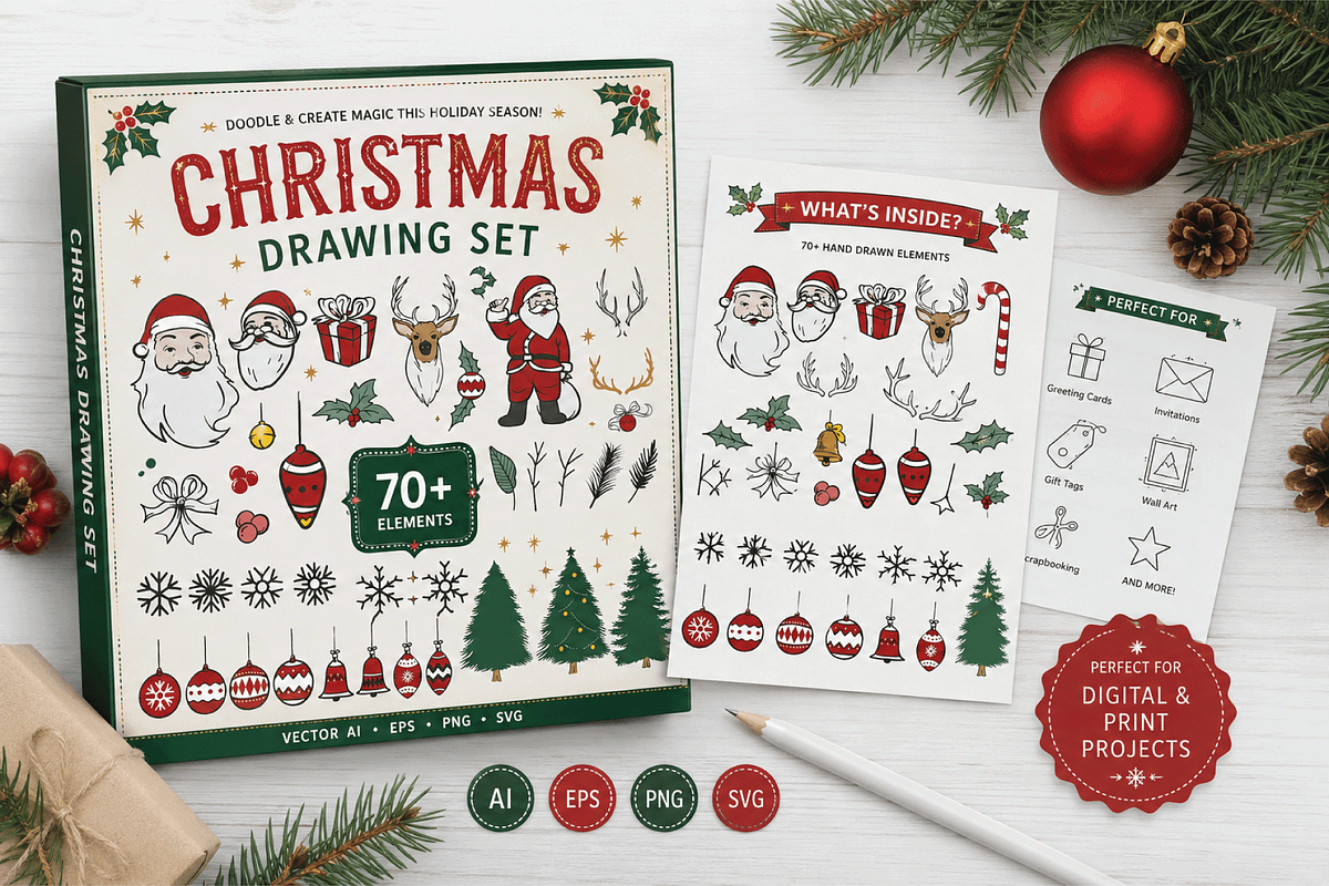 Christmas Drawing Coloring Set, a Seasonal Illustration by Design House (Photo 2 of 3)
