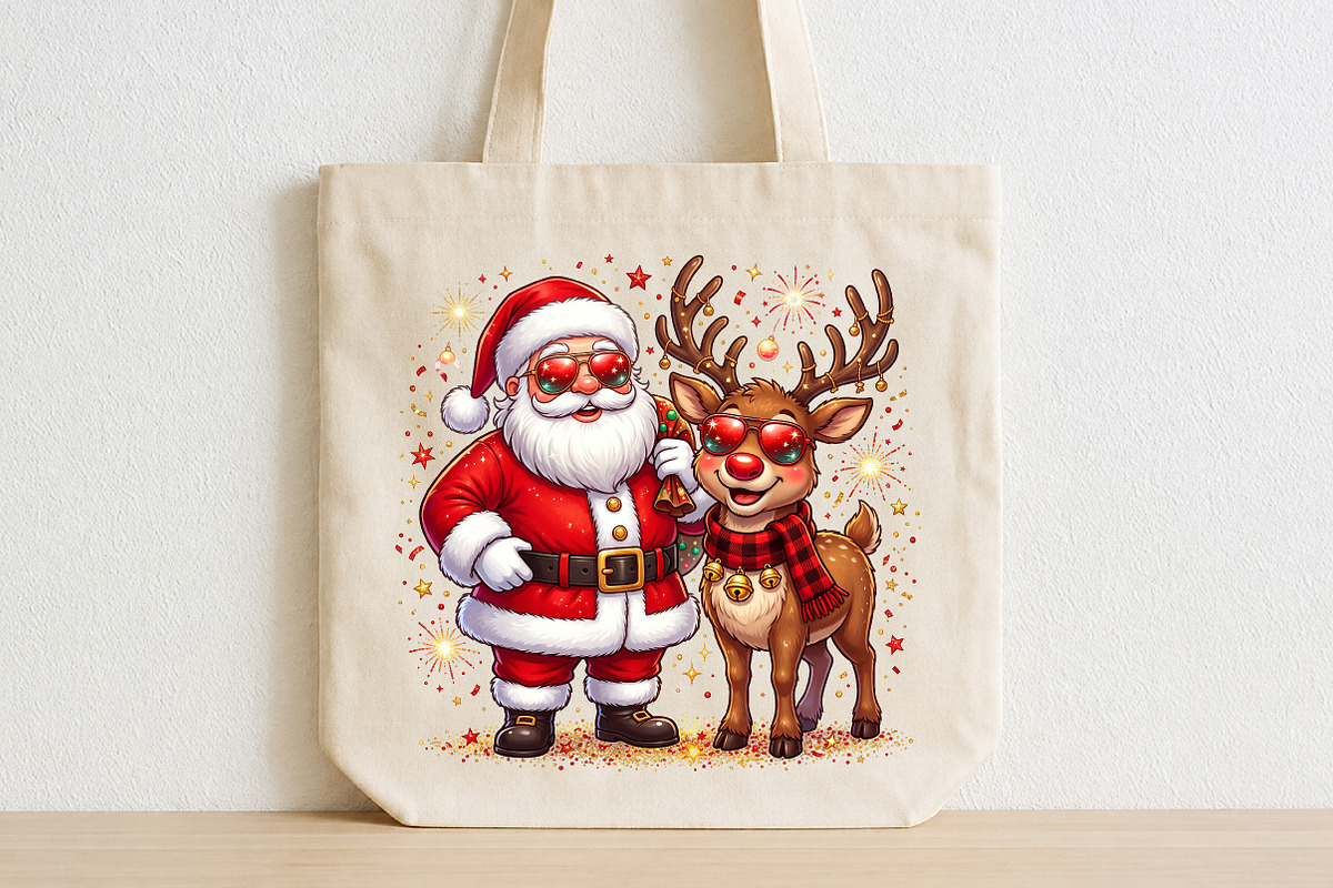 Santa & Reindeer Christmas PNG, a Seasonal Illustration by CraftArtStudio (Photo 2 of 4)