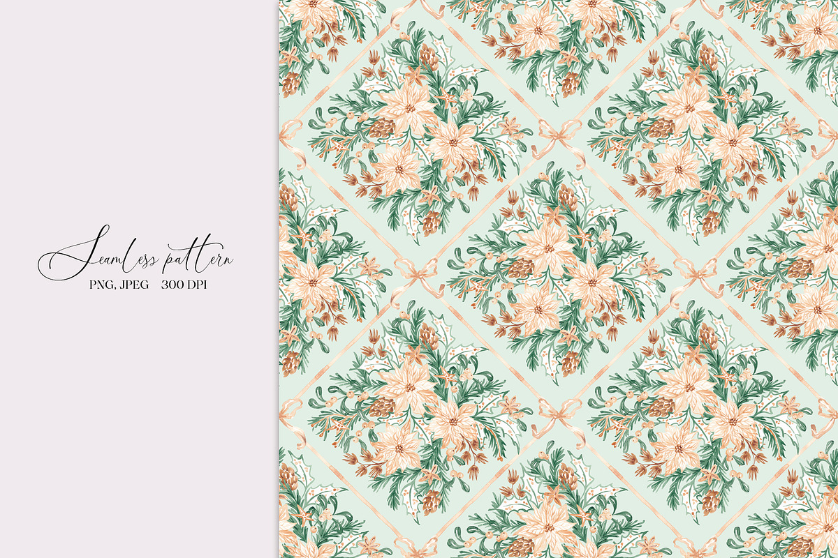 Christmas Botanical Grid Pattern, a Pattern Graphic by SirenaArt (Photo 4 of 20)