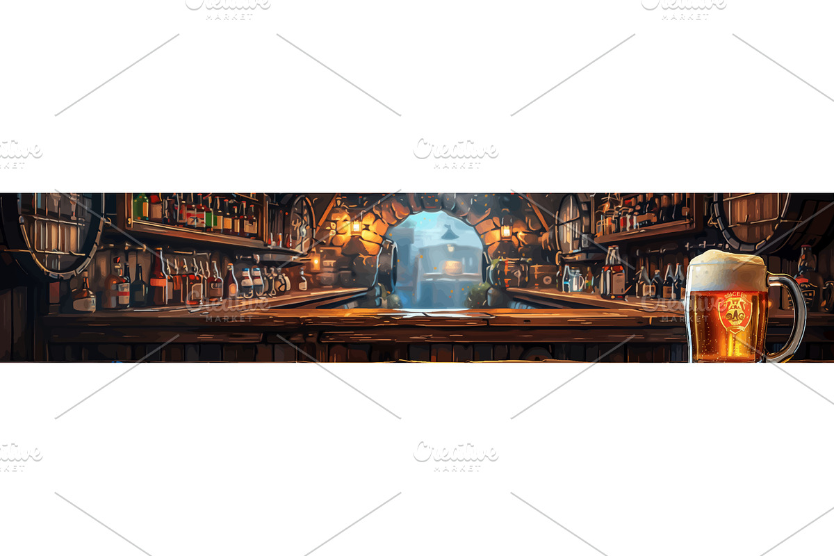 Rustic Tavern Bar Interior Beer Mug, a Food Illustration by AlexArt