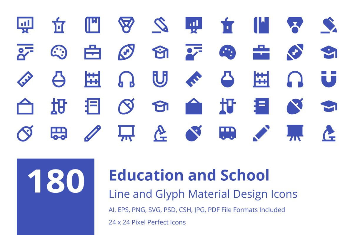 Material Education and School Icons, a Solid Icon by Creative Stall (Photo 1 of 5)