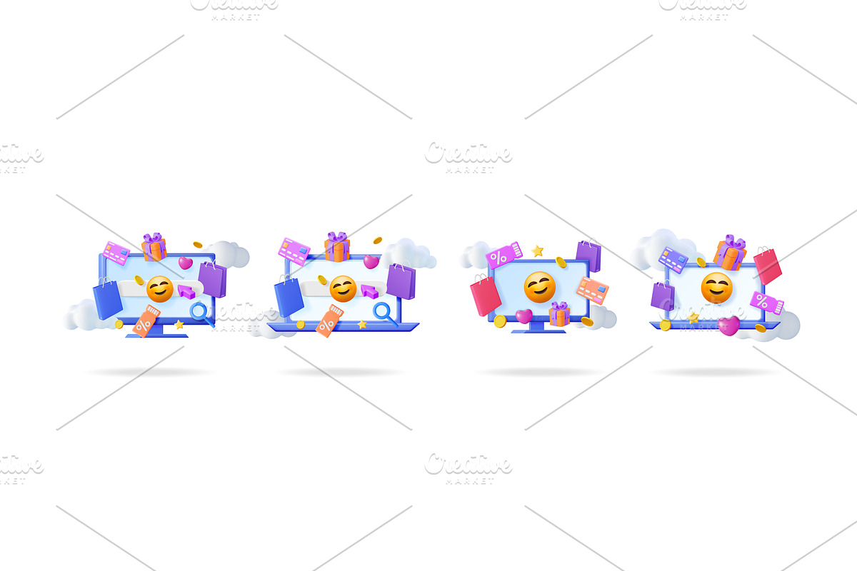 Four 3d vector illustrations of, an Object Illustration by Abscent