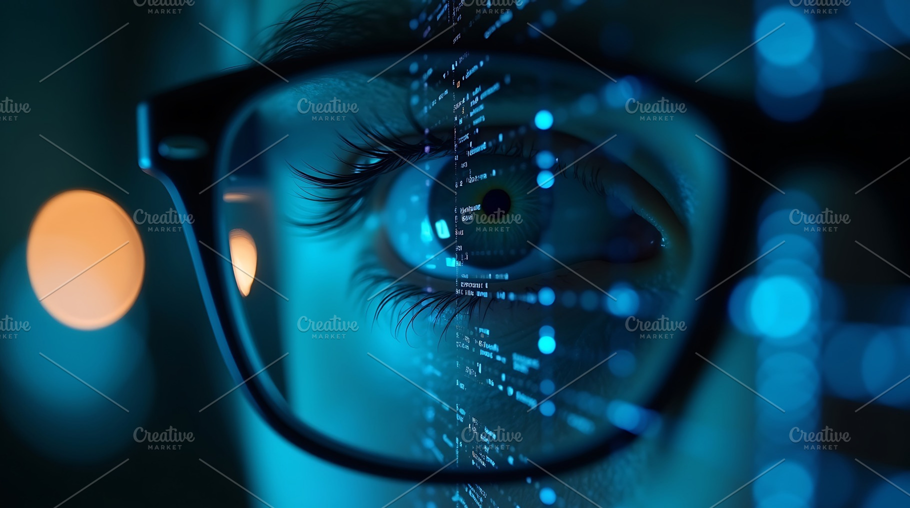 Eye reflection of code glasses cyber, a Technology Photo by Artonix