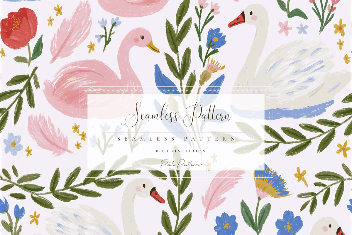 Swan and Floral Seamless Pattern, a Pattern Graphic by Pati Charm Studio (Photo 1 of 6)