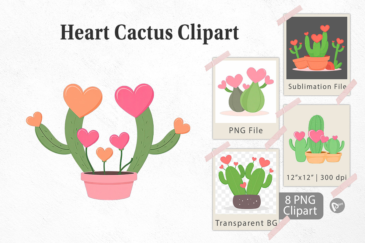 Heart Cactus Clipart, a Graphic by Artnoy (Photo 1 of 5)