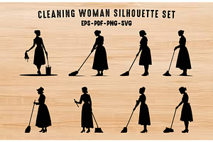 Cleaning Woman Silhouette SVG Set, a Work Illustration by Gfx Expert Team