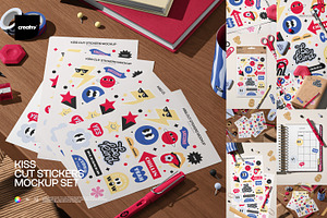 Kiss Cut Stickers Mockup Set, a Merchandise Mockup by creatsy5