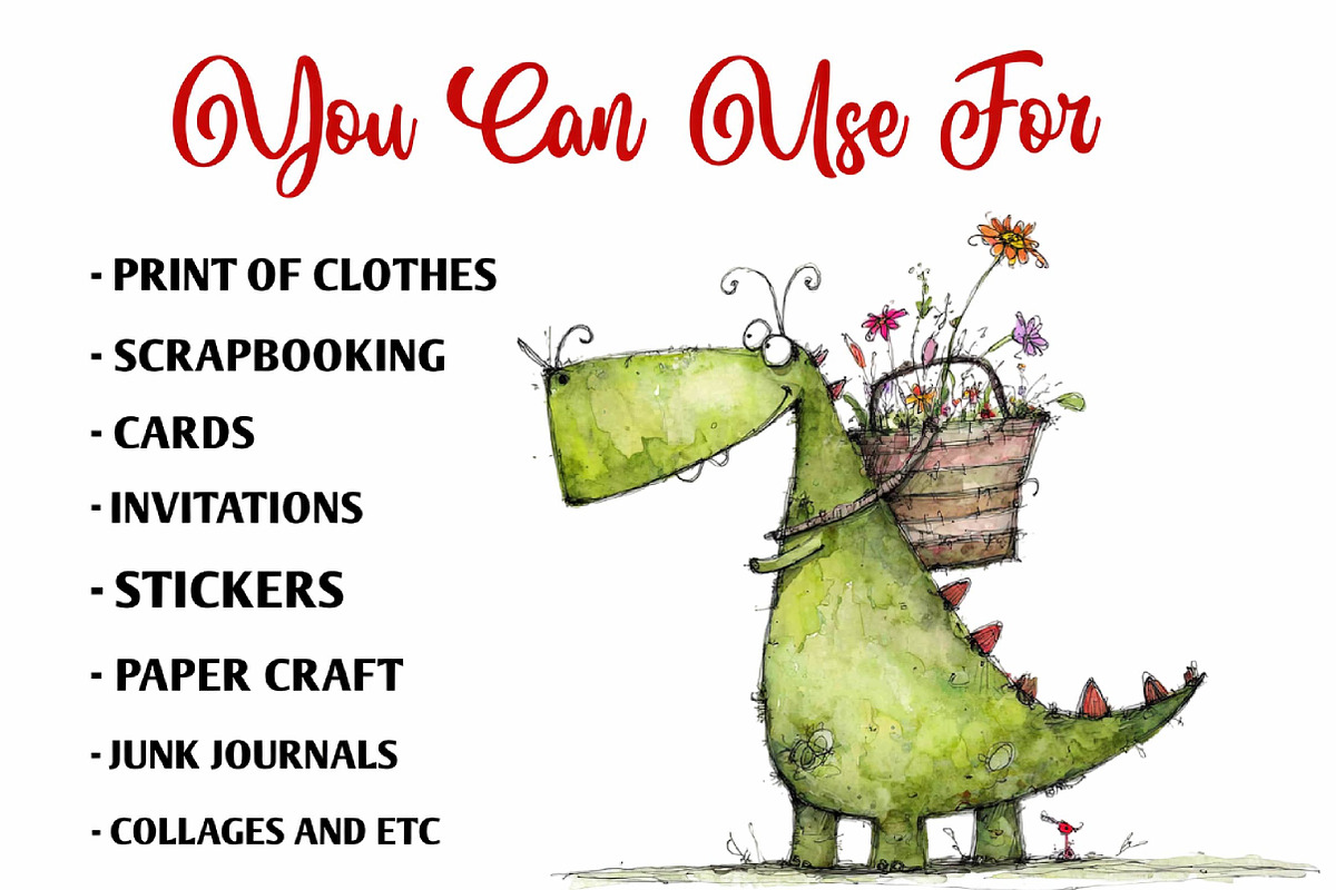 Whimsy Dino Clipart Set, an Animal Illustration by fashionaddict (Photo 7 of 7)