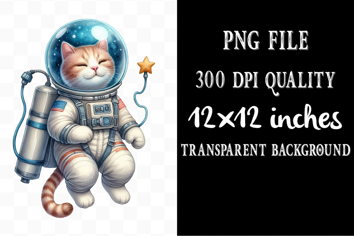 Watercolor Astronaut and Space PNG, an Illustration by Designking (Photo 4 of 4)
