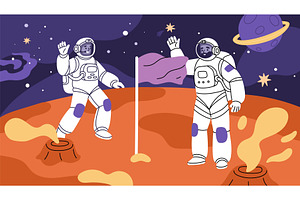 Astronauts characters in open space, an Illustration by YummyBuum