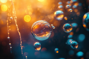 Bubbles float in a colorful backgrou, a Photo by Tanuart