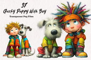 Quirky Puppy With Boy Clip Art, an Illustration by CreationArt