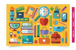 School supplies flat colorful, an Illustration by Tanuart