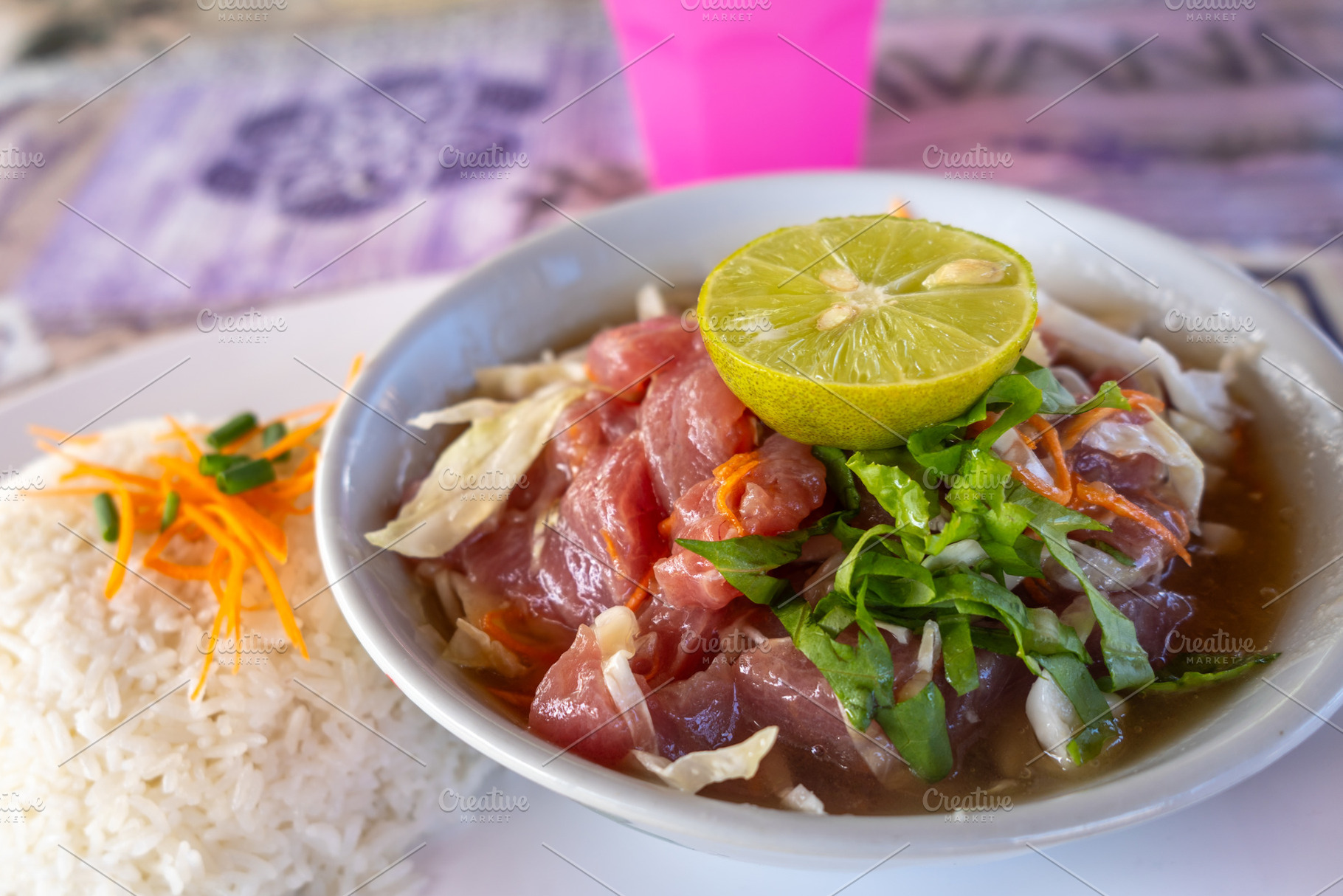 Polynesian raw fish dish served in Hiva Oa, French Polynesia, a Photo by GoodGoods