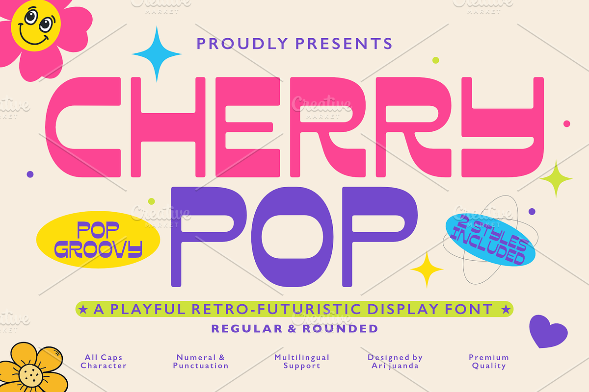 Cherry Pop - Playful Retro Display, a Sans Serif Font by Linecreative (Photo 1 of 9)