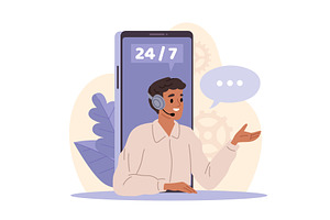 Round clock support. Call center, an Object Illustration by YummyBuum