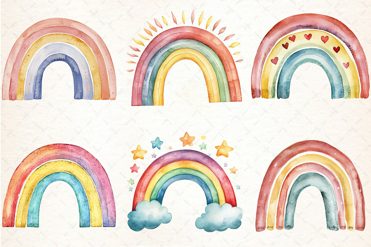 Vintage Retro Rainbow Clipart, an Illustration by Libby Wishes (Photo 7 of 7)
