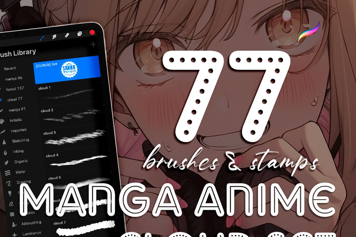 procreate brushes manga stamps anime, a Brush Add-On by SannaIllustrations (Photo 7 of 8)