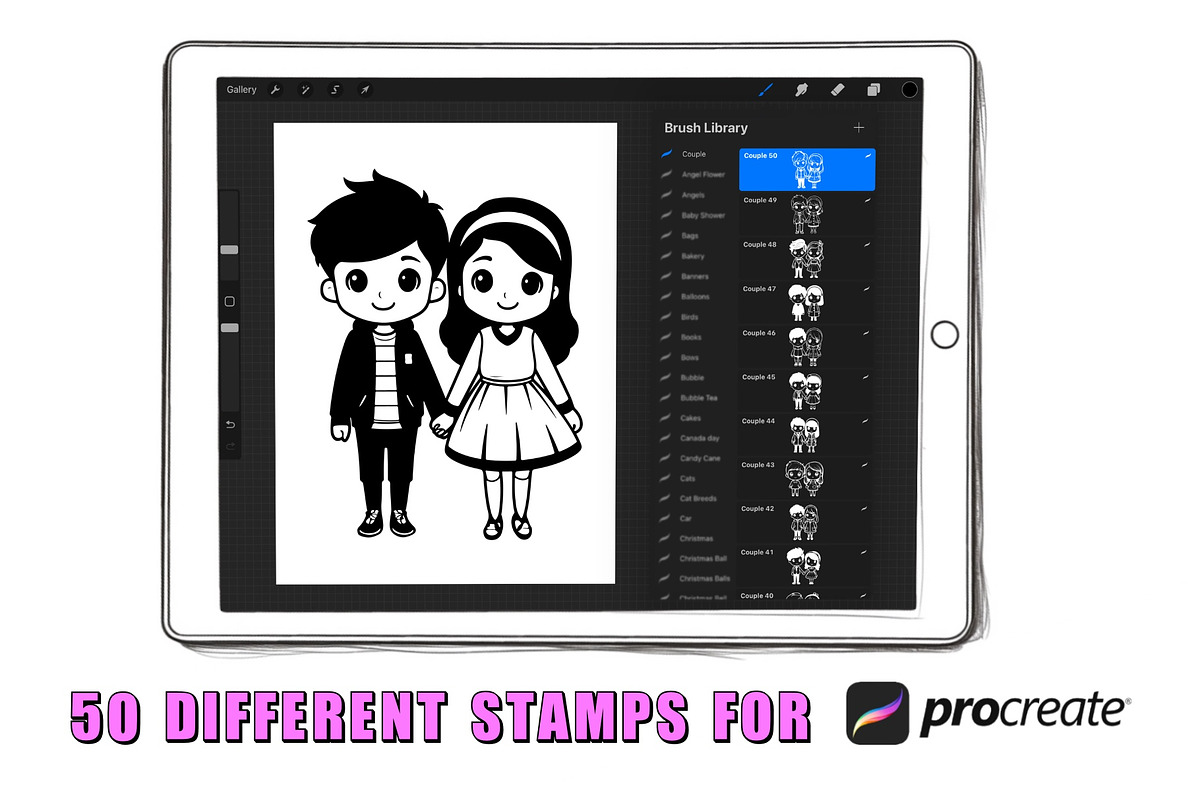 50 Couples Procreate Stamps Brushes, a Brush Add-On by Procreate Sale (Photo 2 of 6)