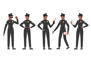 Afro Policewoman Posing in Uniform, a Person Illustration by Flashvector