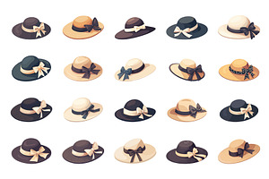 Set of cartoon vintage hats, straw, an Object Illustration by LadadikArt