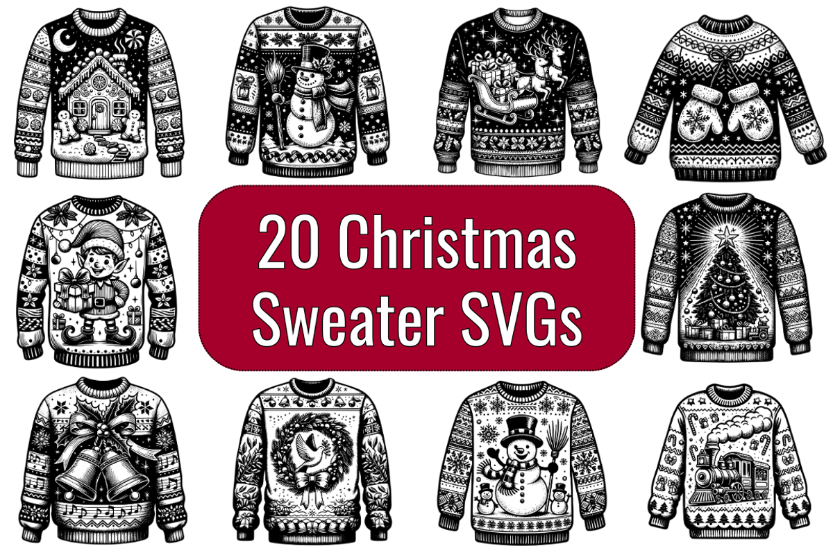 20 Christmas Sweater Line Art SVGs, a Graphic by Dreamy Little Graphics (Photo 1 of 4)