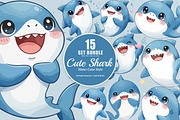 15 Bundle Watercolor Cute Shark Sea, an Animal Illustration by Morspective (Thumbnail 1 of 8)