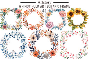 Whimsy Folk Art Botanic Frame Clipar, an Illustration by designcity5