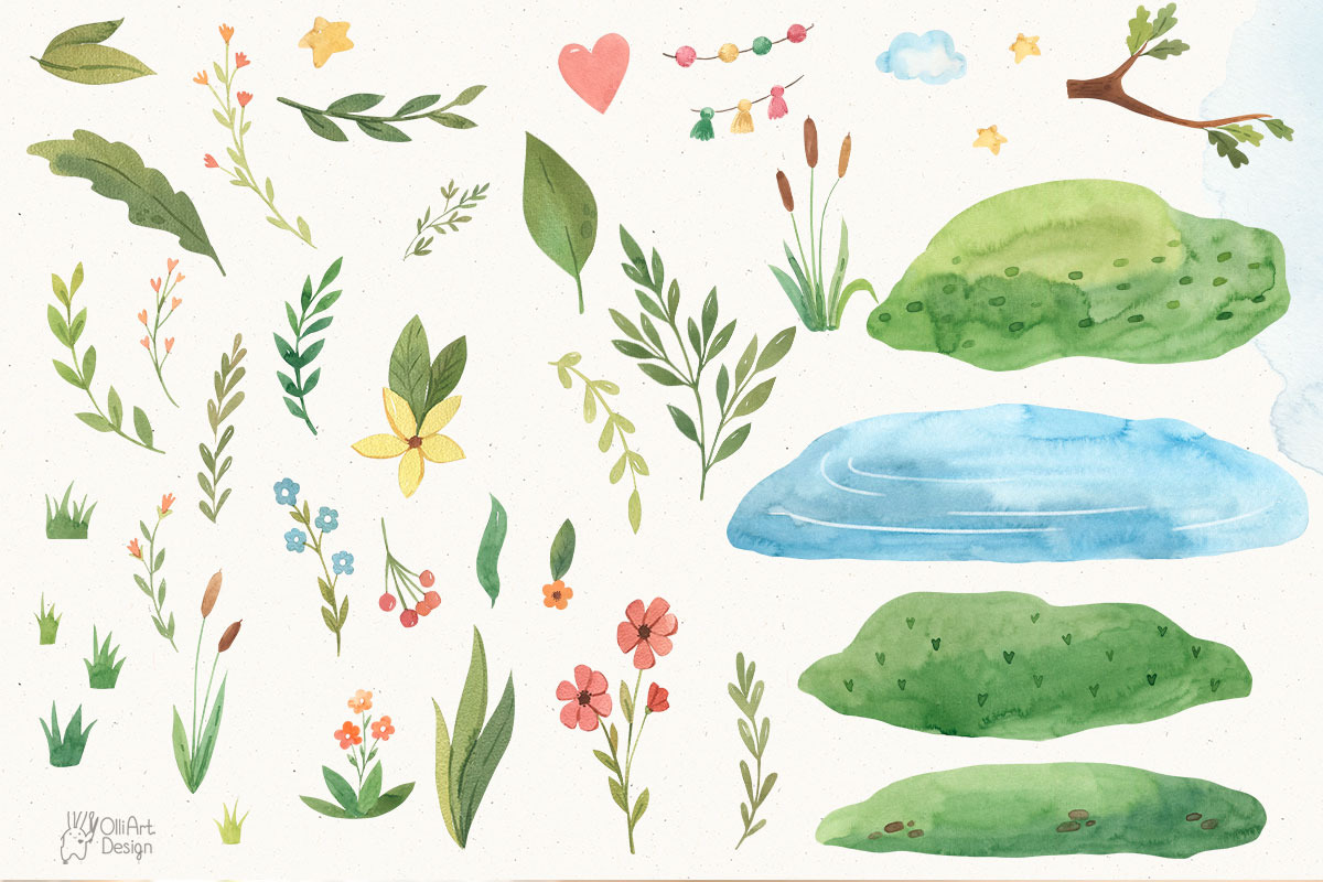 POND and FOREST. Beaver, deer, bird, an Animal Illustration by OlliArtDesign (Photo 3 of 7)