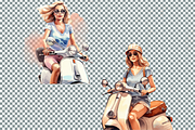 Girl on Vespa Clipart Bundle, a Person Illustration by Mash Mash Stickers (Thumbnail 7 of 8)